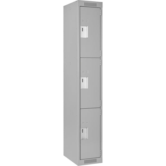 Clean Line™ Lockers, 3 -tier, 12" x 12" x 72", Steel, Grey, Rivet (Assembled)