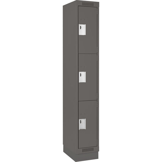 Clean Line™ Lockers, 3 -tier, 12" x 18" x 76", Steel, Charcoal, Rivet (Assembled)