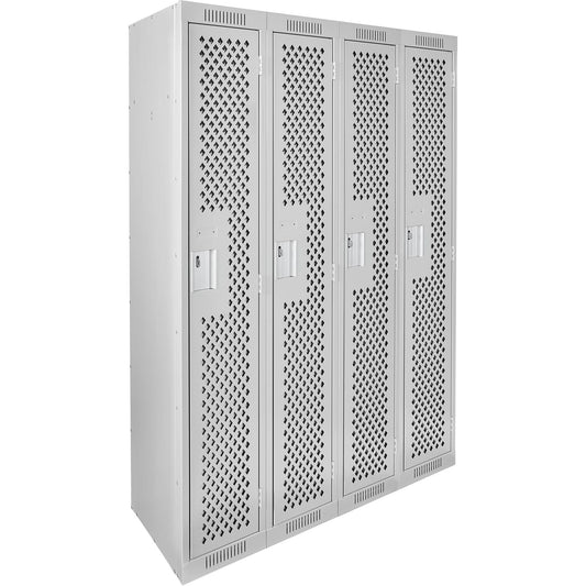 Clean Line™ Lockers, Bank of 4, 48" x 18" x 72", Steel, Grey, Rivet (Assembled), Perforated