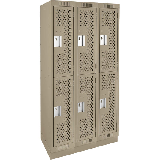 Casiers Clean Line™, 2 niveaux, Bloc de 3, 36" x 15" x 76", Acier, Beige, Rivetés (Assemblés), Perforés