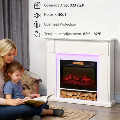 Aubrey 41" Electric Fireplace with Mantel and Adjustable 3D Flame Effect -White