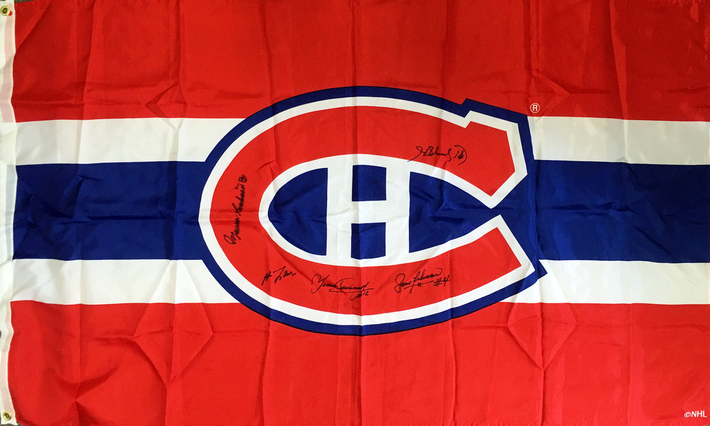 SIGNED FLAG LAFLEUR, RICHARD, BELIVEAU, COURNOYER, H RICHARD - MONTREAL 60"X36"