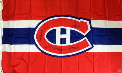 SIGNED FLAG LAFLEUR, RICHARD, BELIVEAU, COURNOYER, H RICHARD - MONTREAL 60"X36"