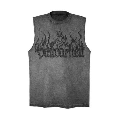 Flame Letter Puff Print Casual Vest