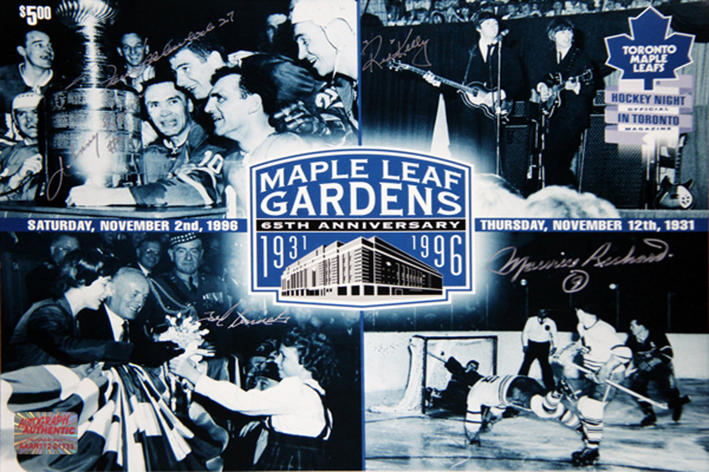 MAPLE LEAF GARDENS 65TH ANNVERSARY 11X14 W/ 5 AUTOGRAPHS
