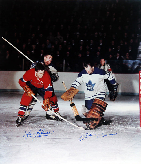JEAN BELIVEAU & JOHNNY BOWER SIGNED PHOTO - TO MAPLE LEAFSMTL CANADIENS  20"X16"