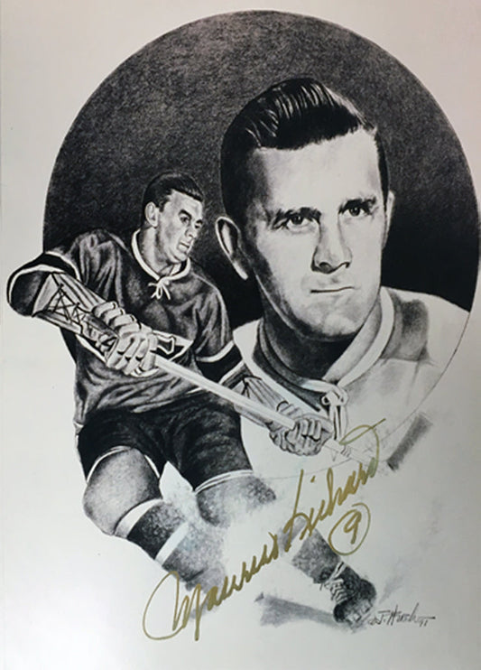AUTOGRAPHED MAURICE RICHARD LITHOGRAPH 5X7 PHOTO - MONTREAL CANADIENS