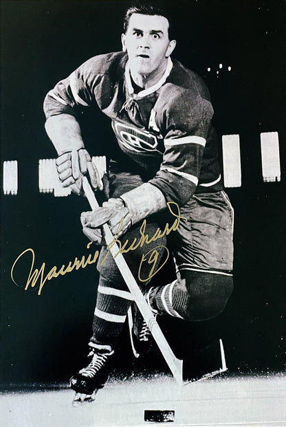 AUTOGRAPHED MAURICE RICHARD 5X7 GOLD SIGNATURE SEPIA PHOTO - MONTREAL CANADIENS