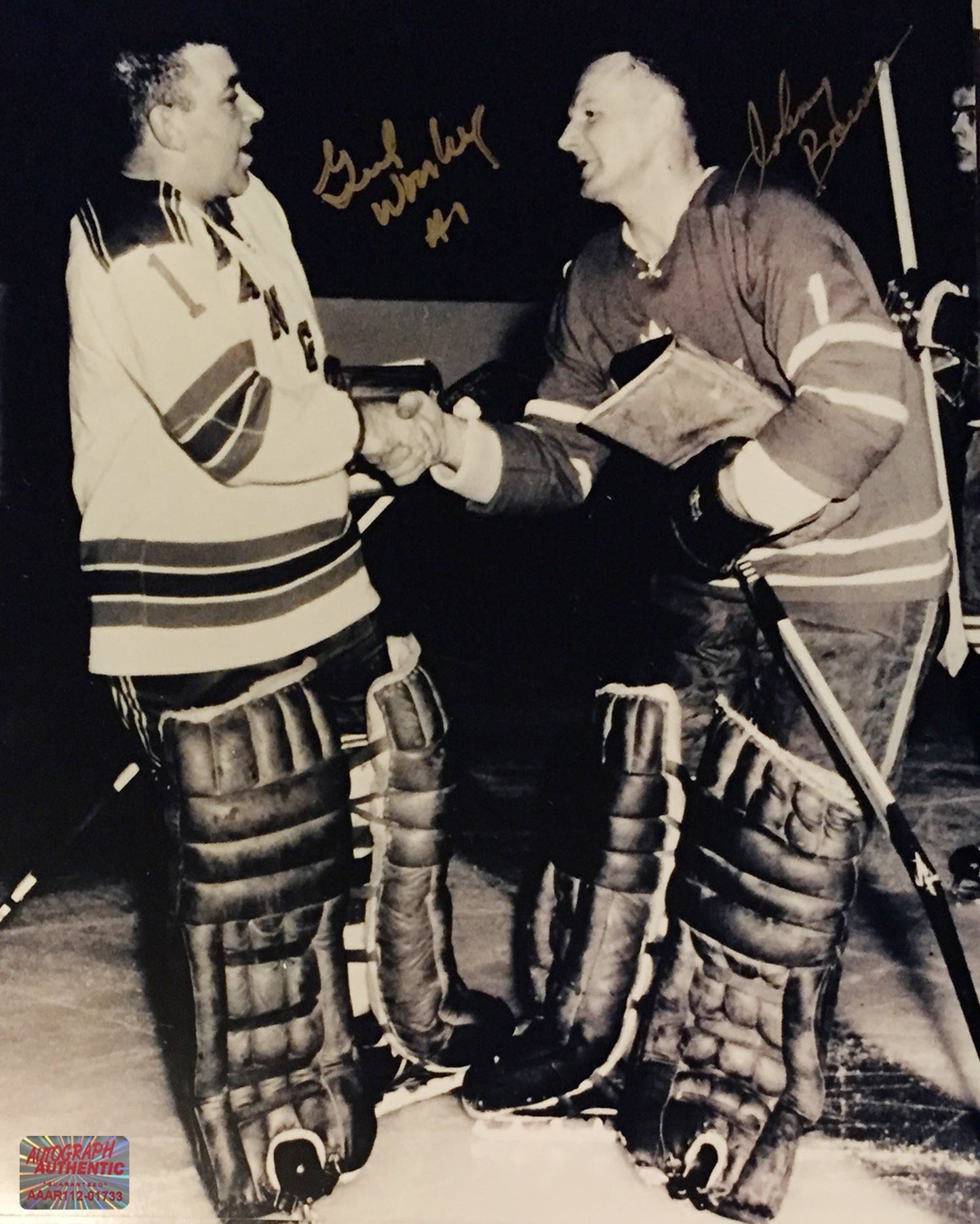SIGNED JOHNNY BOWER & GUMP WORSLEY 8X10 - TO MAPLE LEAFS, MTL CANADIENS
