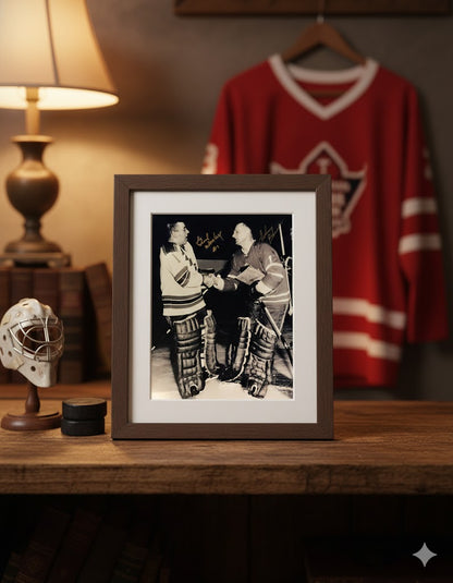Johnny Bower & Gump Worsley Dual Signed 8x10 Photograph
