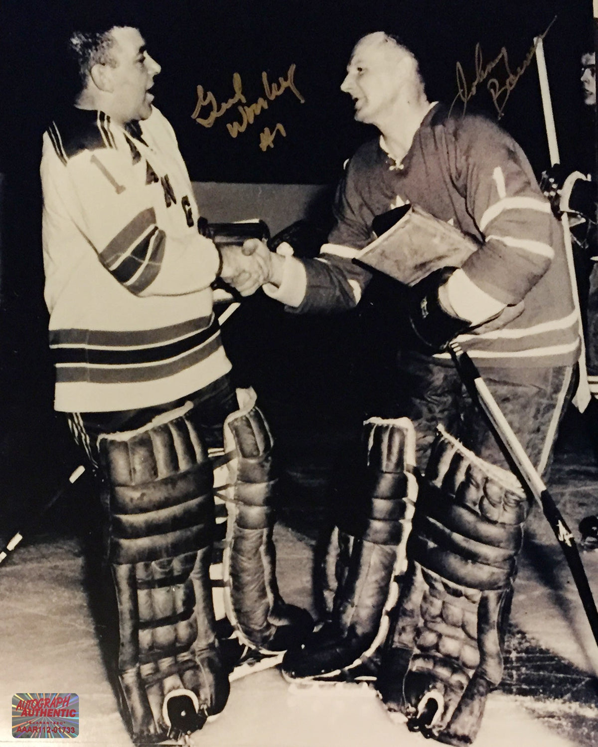 Johnny Bower & Gump Worsley Dual Signed 8x10 Photograph