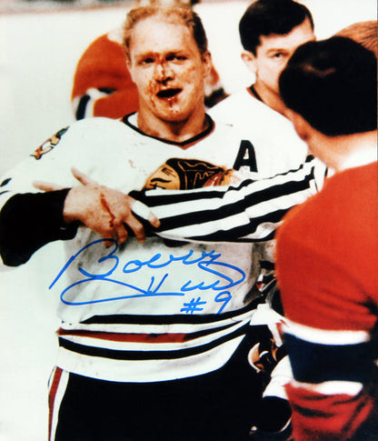 BOBBY HULL SIGNED 8X10 PHOTO - CHICAGO BLACKHAWKS (BLOODY)