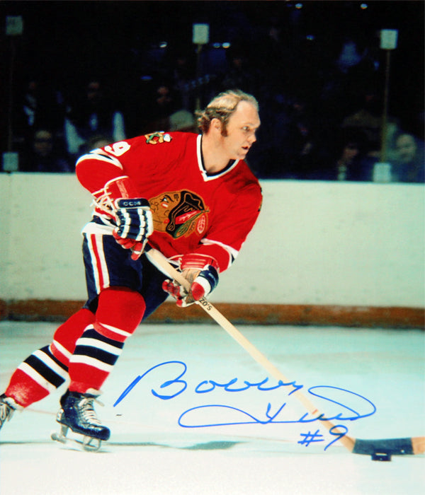 BOBBY HULL SIGNED 8X10 PHOTO - CHICAGO BLACKHAWKS (ACTION)