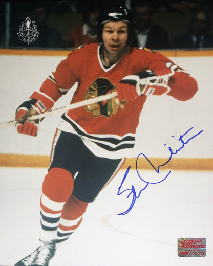 SIGNED STAN MIKITA 8X10 ACTION PHOTO - CHICAGO BLACKHAWKS