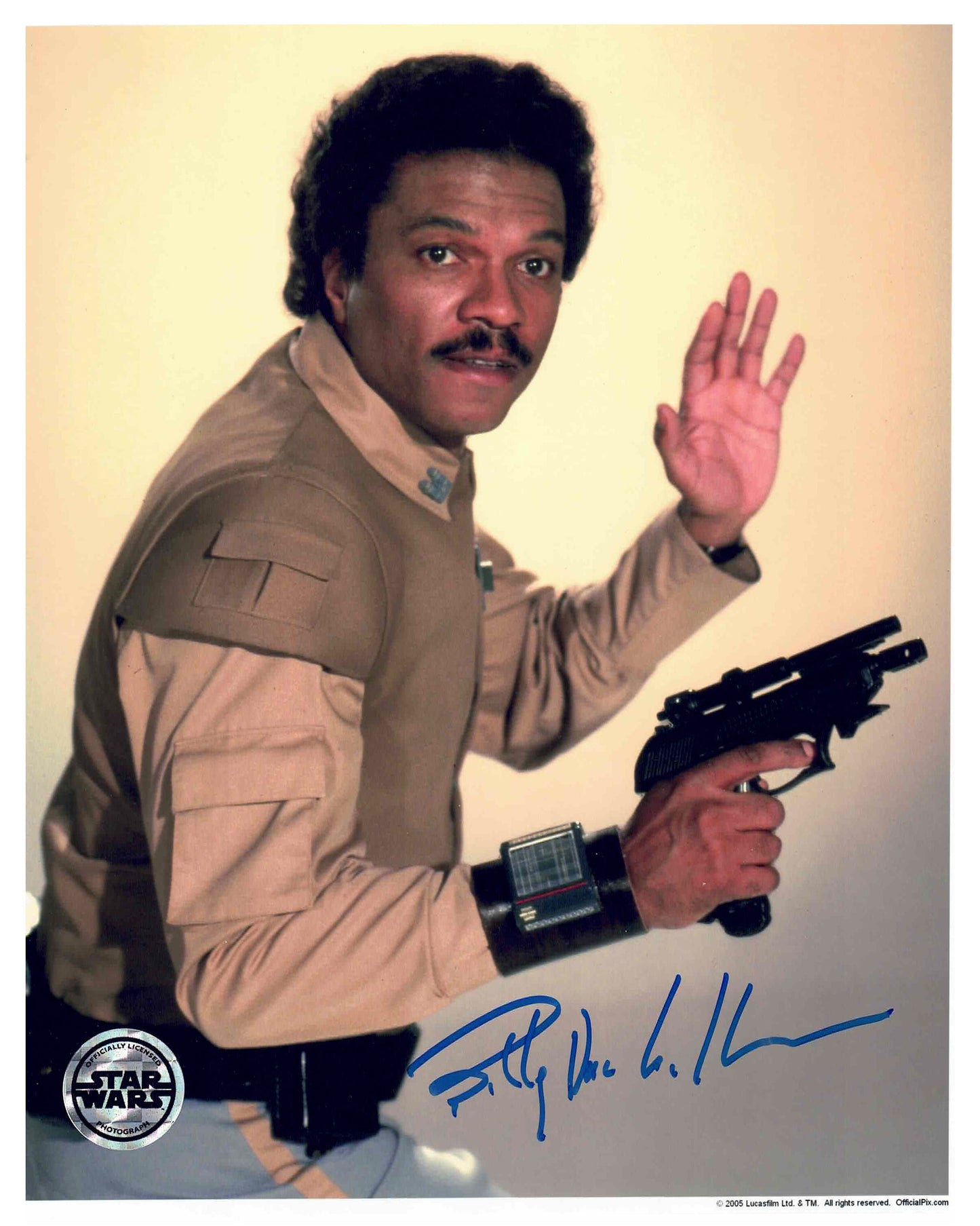BILLY DEE WILLIAMS SIGNED STAR WARS BLASTER 8X10 PHOTO