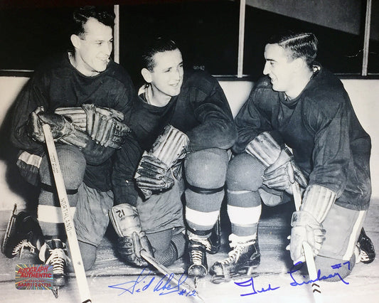 SIGNED SID ABEL & TED LINDSAY 8X10 PHOTO, DETROIT RED WINGS