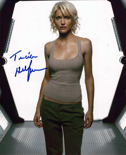 TRICIA HELFER SIGNED BATTLESTAR GALACTICA TANKTOP 8X10