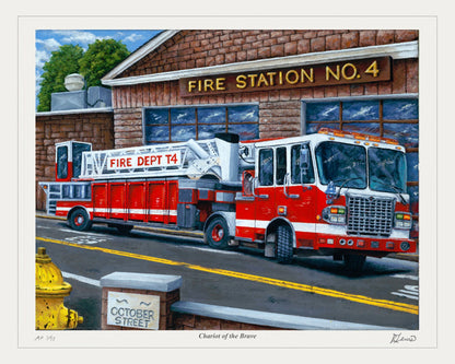 "CHARIOT OF THE BRAVE" FIRE TRUCK ART PRINT BY RYAN LEWIS - LTD ED /77 22.5"X18"