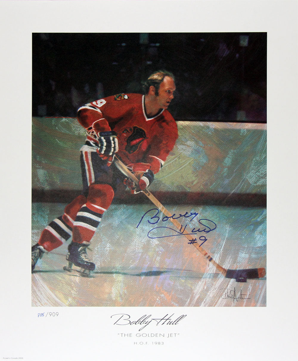 THE GOLDEN JET SIGNED LITHOGRAPH LTD. ED.BOBBY HULL - CHICAGO BLACKHAWKS 22"X18"