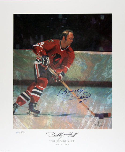 THE GOLDEN JET SIGNED LITHOGRAPH LTD. ED.BOBBY HULL - CHICAGO BLACKHAWKS 22"X18"