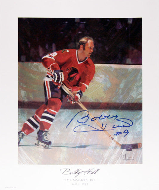 THE GOLDEN JET AUTOGRAPHED LITHOGRAPH - BOBBY HULL - CHICAGO BLACKHAWKS 13"X11"