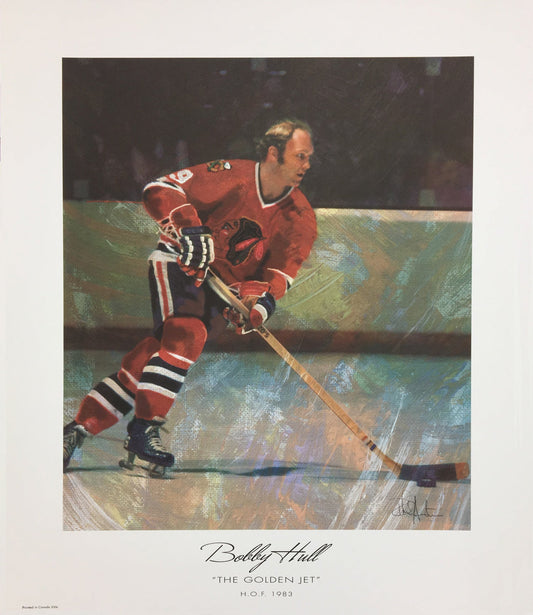 THE GOLDEN JET LITHOGRAPH - BOBBY HULL - CHICAGO BLACKHAWKS (13" BY 11")