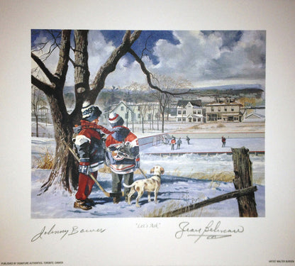 LET'S ASK LITHOGRAPH, SIGNED BY JOHNNY BOWER & JEAN BELIVEAU (9.5" BY 8.5")