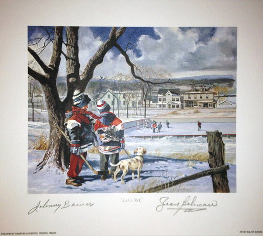 LET'S ASK LITHOGRAPH, SIGNED BY JOHNNY BOWER & JEAN BELIVEAU (9.5" BY 8.5")