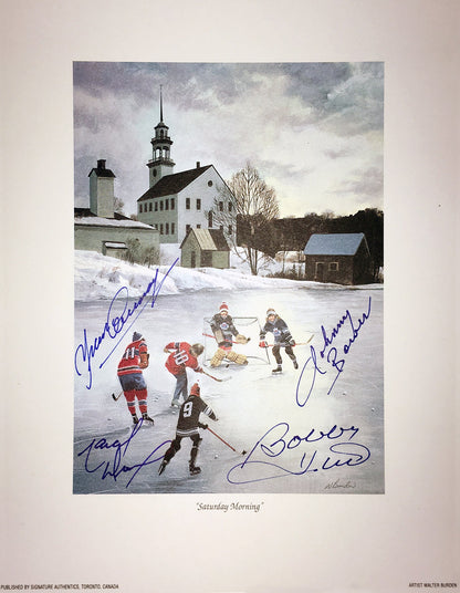 SIGNED BY B. HULL, J. BOWER, COURNOYER, DIONNE - SATURDAY MORNING LITHO 9.5"X8"
