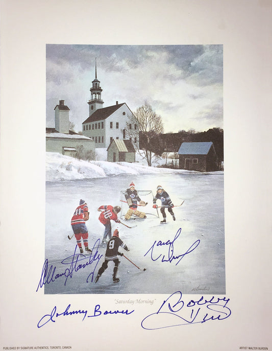 SIGNED J. BOWER, B. HULL, A. STANLEY, M. DIONNE LITHOGRAPH - HHOF (9.5" BY 8")