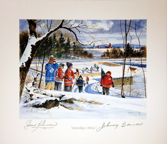 SATURDAY'S HEROES - SIGNED BY JEAN BELIVEAU AND JOHNNY BOWER (8.5" BY 8")