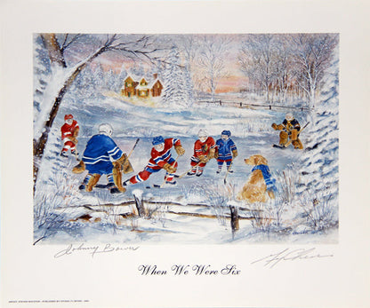 WHEN WE WERE SIX, JOHNNY BOWER & GERRY CHEEVERS - LEAFS, BRUINS 11.5"X10.25"