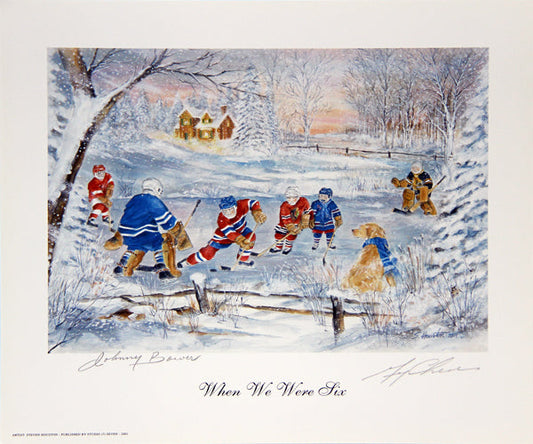 WHEN WE WERE SIX, JOHNNY BOWER & GERRY CHEEVERS - LEAFS, BRUINS 11.5"X10.25"