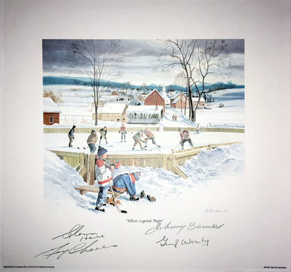 SIGNED LITHO BOWER, CHEEVERS, HALL, WORSLEY - TOR, CHICAGO, MTL, BOSTON 10"X10"
