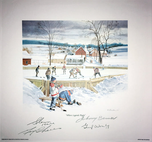 SIGNED LITHO BOWER, CHEEVERS, HALL, WORSLEY - TOR, CHICAGO, MTL, BOSTON 10"X10"