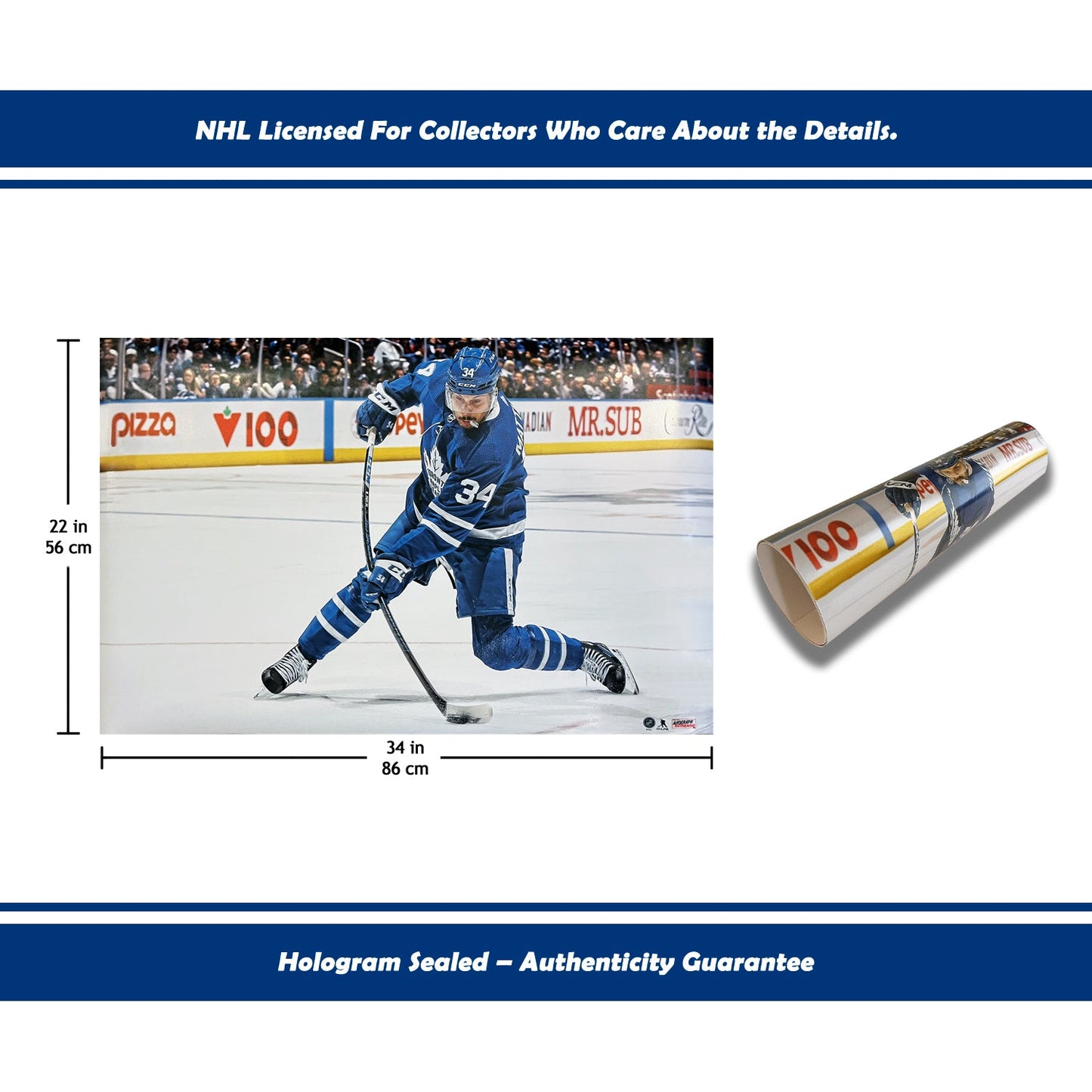 AUSTON MATTHEWS SLAPSHOT POSTER PRINT - TORONTO MAPLE LEAFS 34" BY 22"