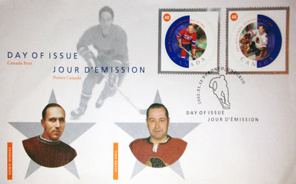 DAY OF ISSUE STAMPS 2002 GLENN HALL AND HOWIE MORENZ (7.5" BY 4.5")