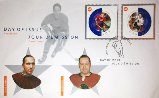DAY OF ISSUE STAMPS 2002 GLENN HALL AND HOWIE MORENZ (7.5" BY 4.5")