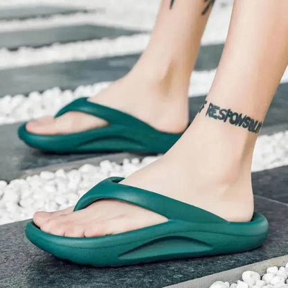 Flip-flops Men Wear Sandy Beach Platform Outside And Step On Shit