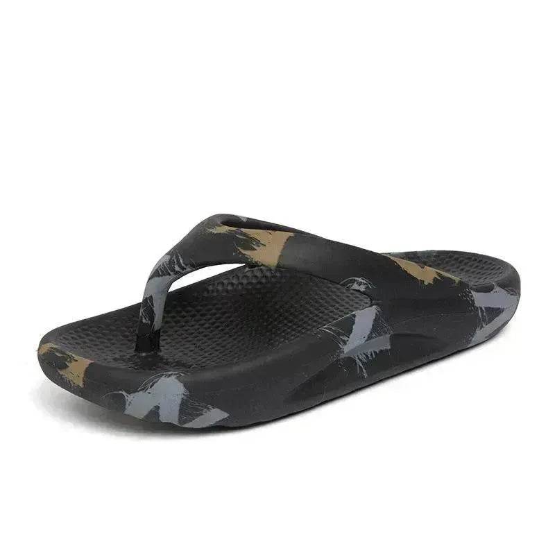 Flip-flops Men Wear Sandy Beach Platform Outside And Step On Shit