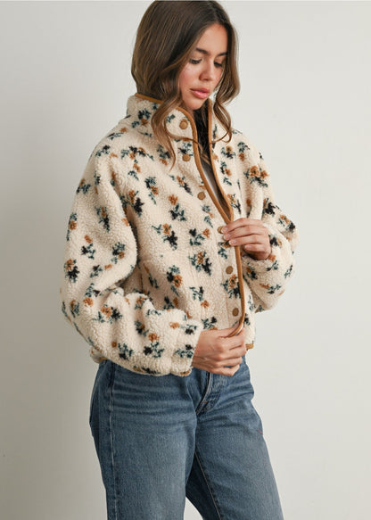 Floral Print Fluffy Fleece Jacket