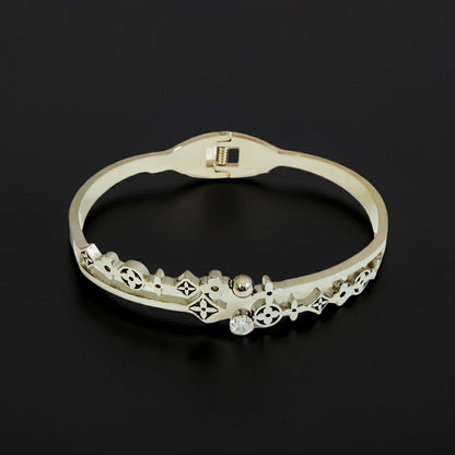 Dainty Silver-Plated Flower Bangle Bracelet with Sparkling Crystals