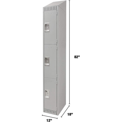 Lockers, 3 -tier, 12" x 18" x 82", Steel, Grey, Knocked Down