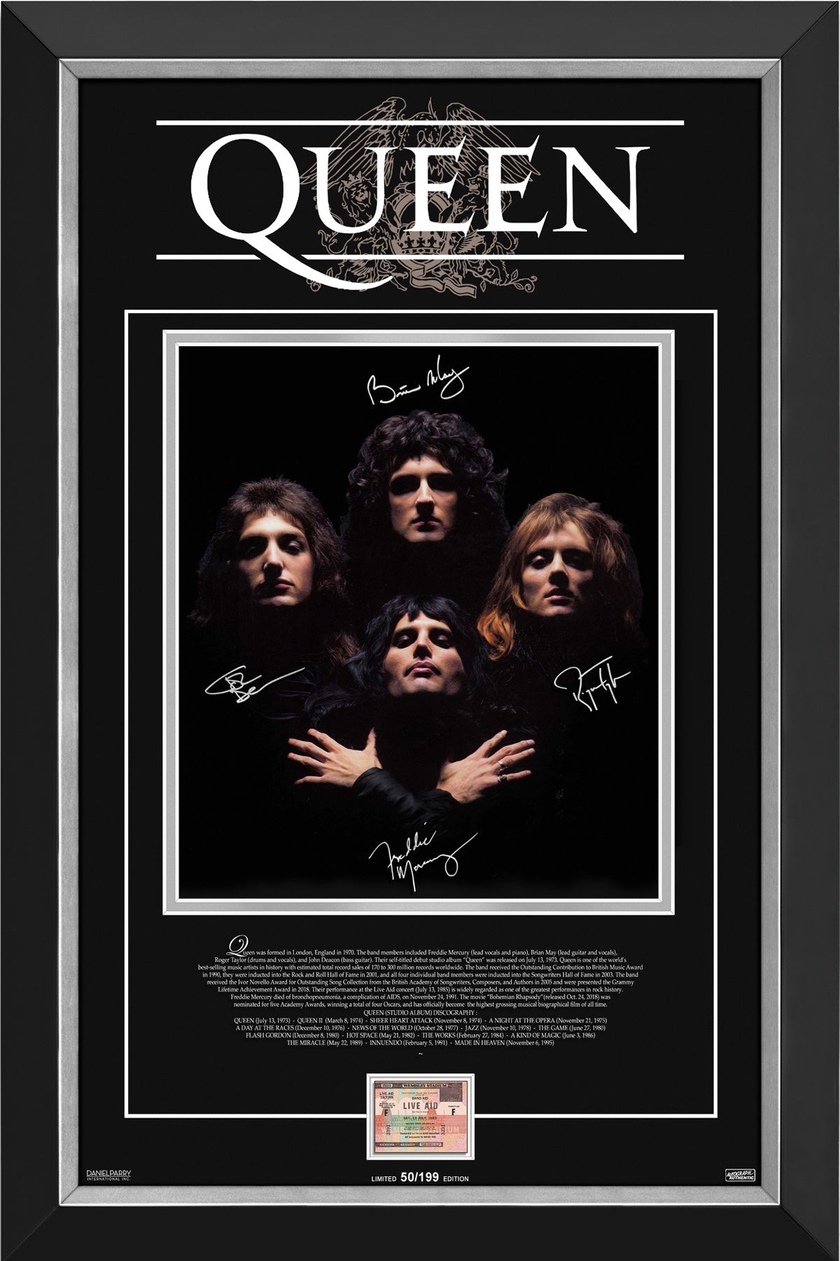 PHOTO DE COLLECTION QUEEN ENCADRÉE ÉDITION LIMITÉE À 199 EXEMPLAIRES - AUTOGRAPHES EN FAC-SIMILÉ 86CMX61CM