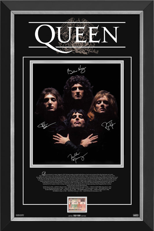 PHOTO DE COLLECTION QUEEN ENCADRÉE ÉDITION LIMITÉE À 199 EXEMPLAIRES - AUTOGRAPHES EN FAC-SIMILÉ 86CMX61CM