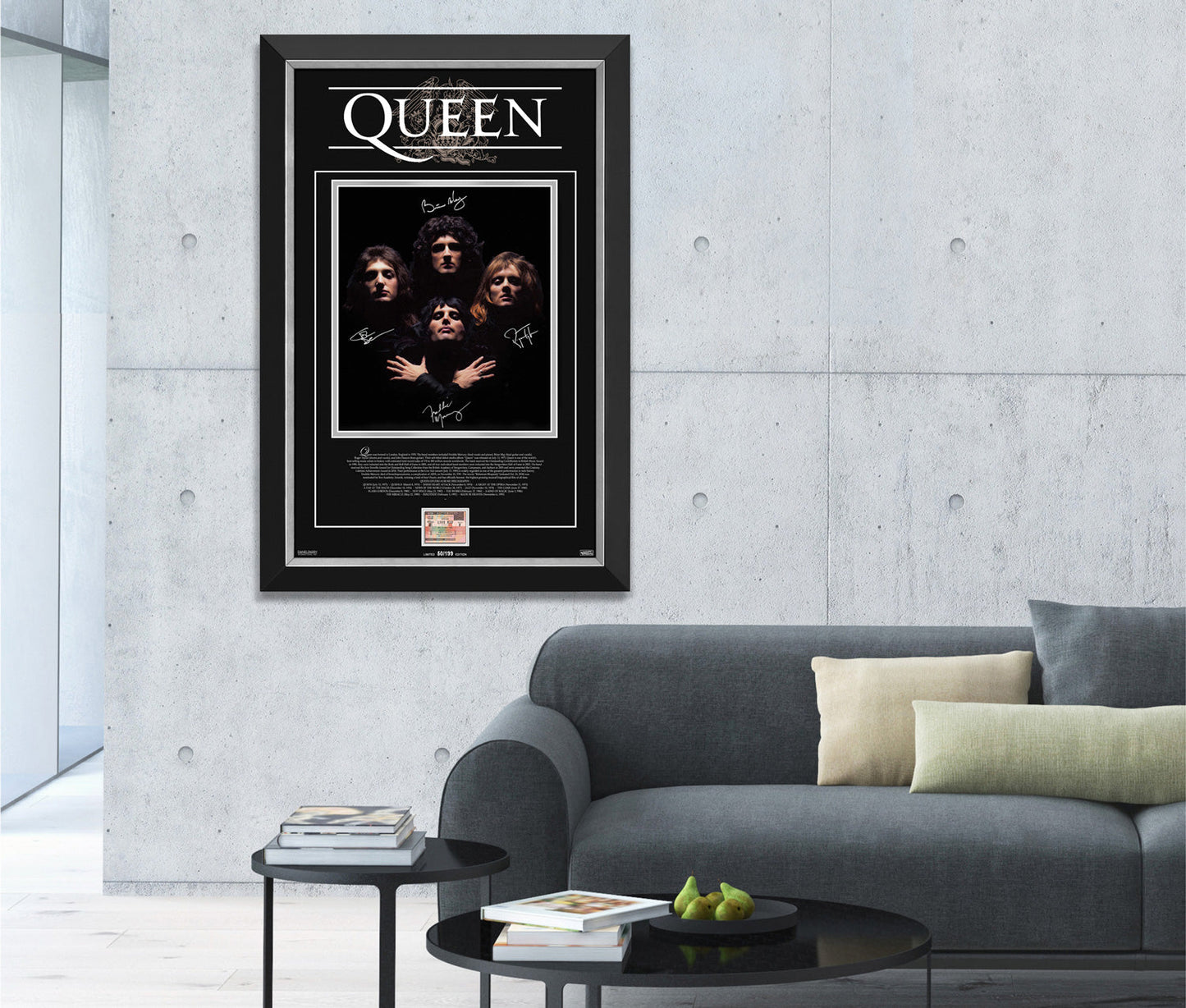 PHOTO DE COLLECTION QUEEN ENCADRÉE ÉDITION LIMITÉE À 199 EXEMPLAIRES - AUTOGRAPHES EN FAC-SIMILÉ 86CMX61CM