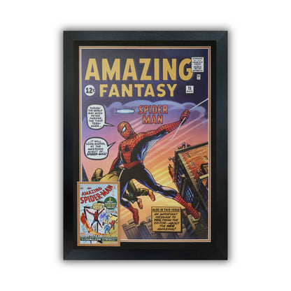 SPIDER-MAN FIRST APPEARANCE FRAMED PRINT SIGNED BY STAN LEE (38.5" BY 28")
