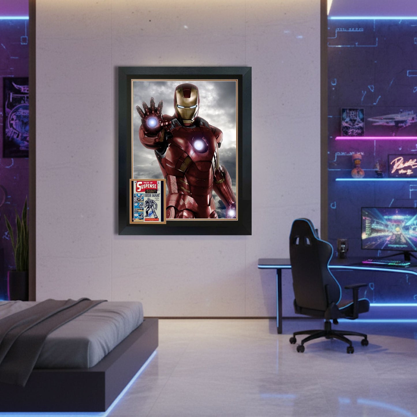 STAN LEE SIGNED IRON MAN FRAMED 38" BY 28"