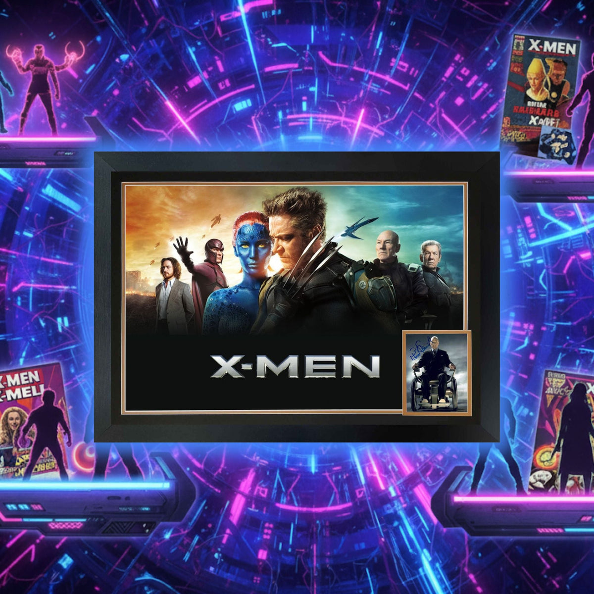 Patrick Stewart Signed X-Men Professor Charles Display