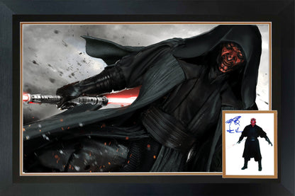 RAY PARK SIGNED DARTH MAUL FRAMED STAR WARS DOUBLE PHOTO (38.5" BY 28")